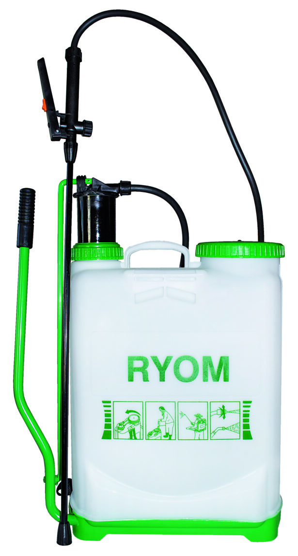 Ryom Rygsprøjte med pumpehåndtag i siden. 16 liter kapacitet.