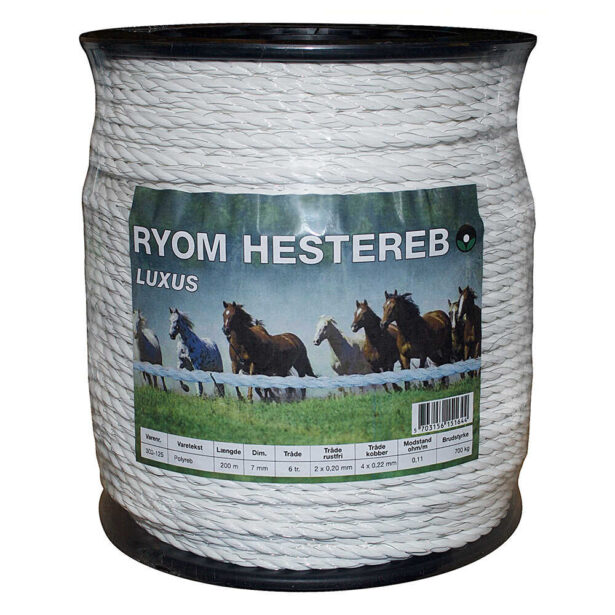 Ryom hestereb polyreb hvid luksus 200 meter rulle 7 mm