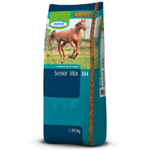 Aveve 354 Senior Mix hestefoder i blå sæk med rød hest.