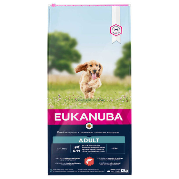 Eukanuba Adult Small-Medium Breed Laks og byg 12 kg hundefoder