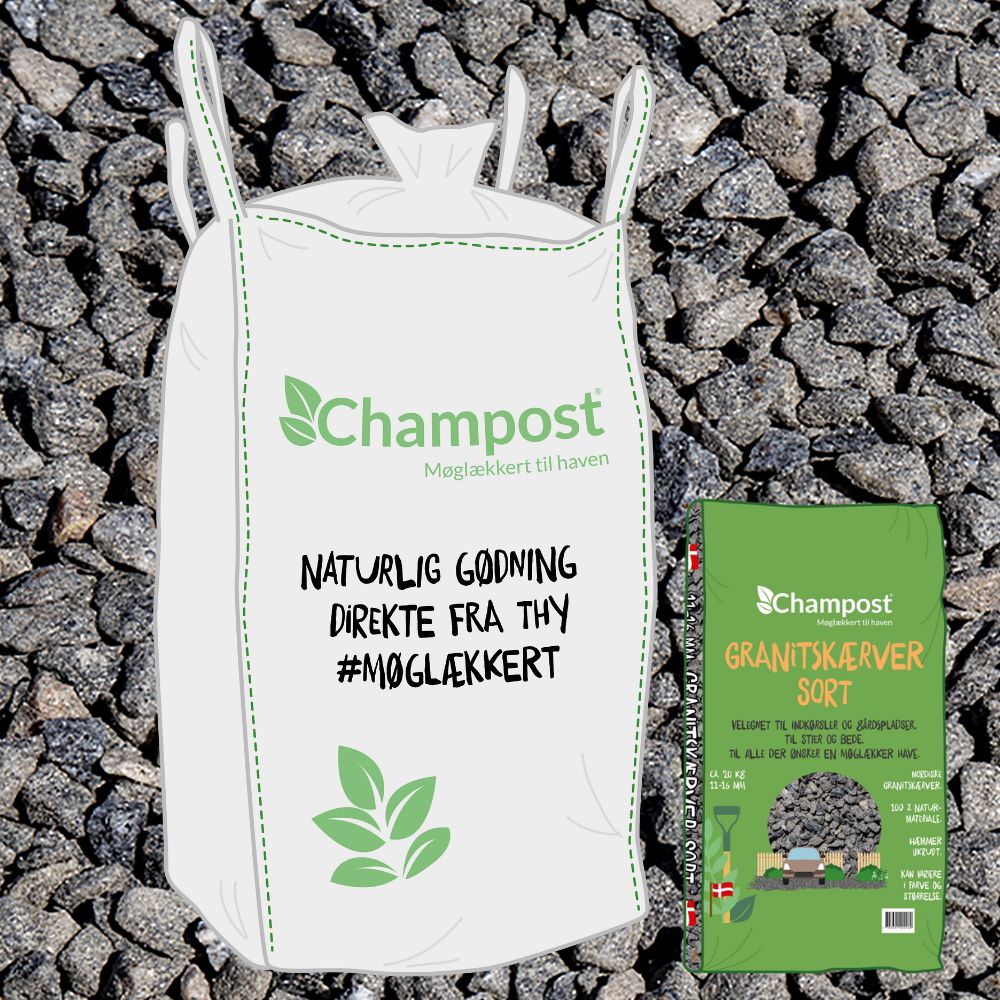 Champost granitskærver sort 11-16 mm 1 ton bigbag
