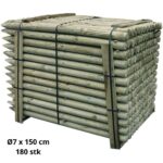 Ø7 x 150 cm hegnspæl kl. A hel palle leveret