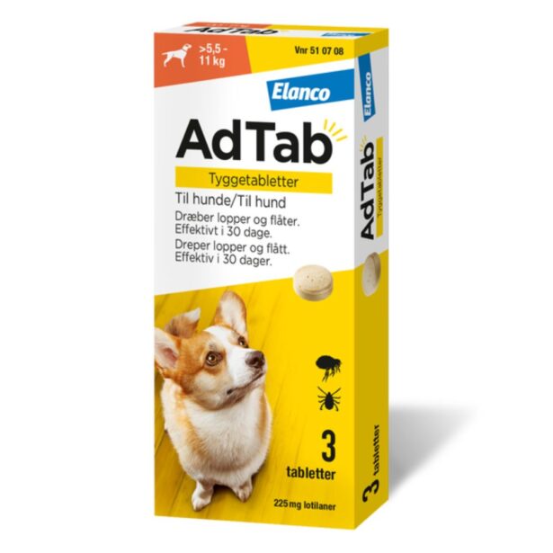 Adtab hund 3x225 mg 5,5-11 kg tyggetablet lopper flåter