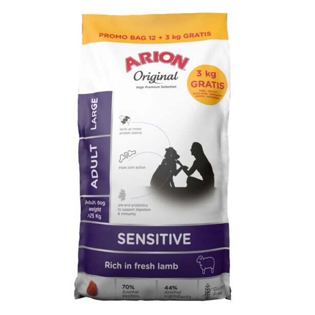 Arion Original Sensitive Large 12+3 kg hundefoder med lam