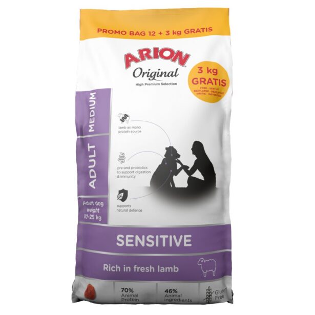 Arion Original Sensitive Medium 12+3 kg hundefoder med lam